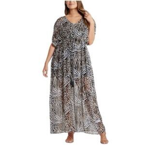 Rachel Zoe Animal Print Tie Waist Sheer Maxi Dress Size L